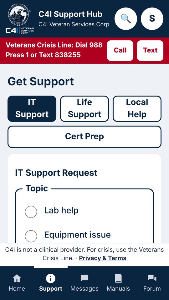 Ask for help screen